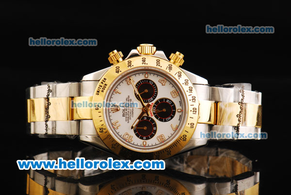 Rolex Daytona Chronograph Miyota Quartz Movement Gold Bezel with White Dial and Two Tone Strap - Click Image to Close